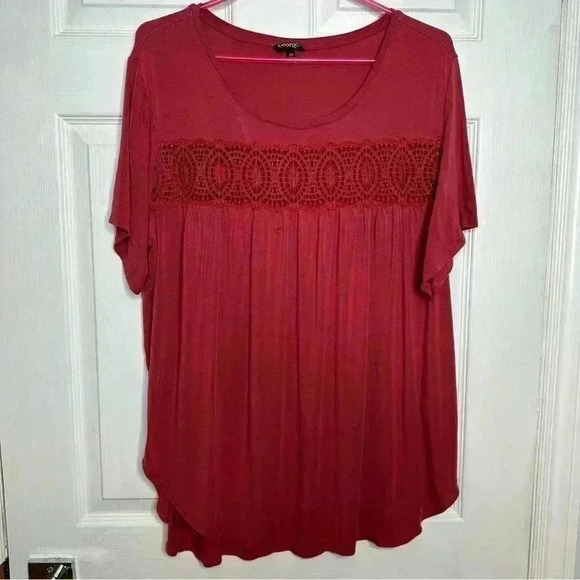 George T-Shirt Flowy Lace Red Size 2X - Picture 1 of 16